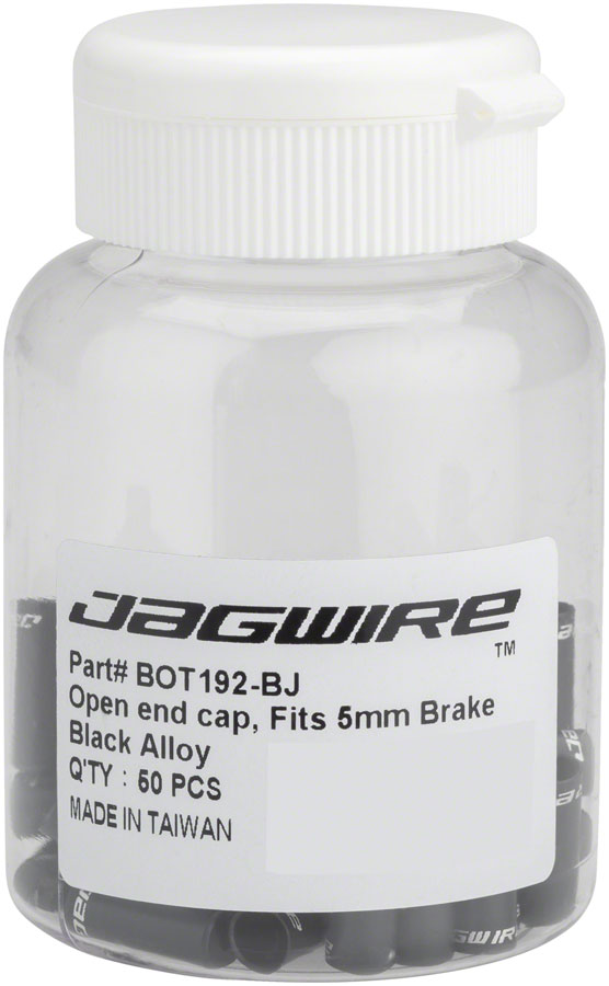 Load image into Gallery viewer, Jagwire 5mm Open Alloy End Caps Bottle of 50 Black