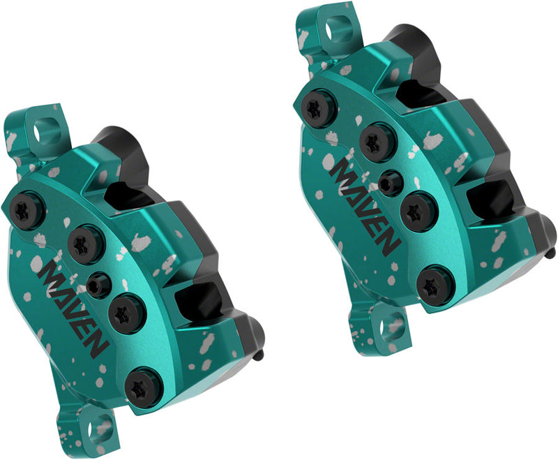 Load image into Gallery viewer, SRAM Maven Ultimate Stealth Expert Disc Brake Kit - Front/Rear Levers Front/Rear Teal Splatter Calipers Adapters Rotors Bleed Kit A1