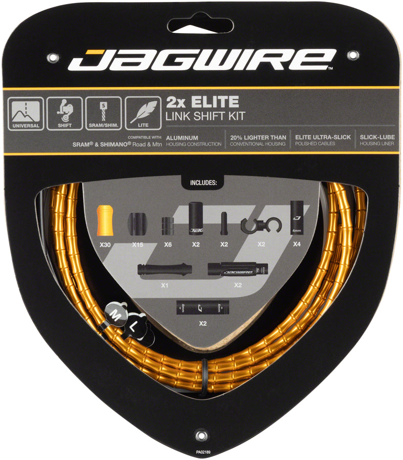 Load image into Gallery viewer, Jagwire 2x Elite Link Shift Cable Kit SRAM/Shimano Polished Ultra-Slick Cables Gold