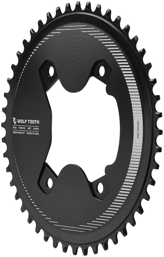 Load image into Gallery viewer, Wolf Tooth Aero 110 Asymmetric BCD Chainring - 48t 110 Asymmetric BCD 4-Bolt Drop-Stop ST For Shimano GRX 800 Series BLK