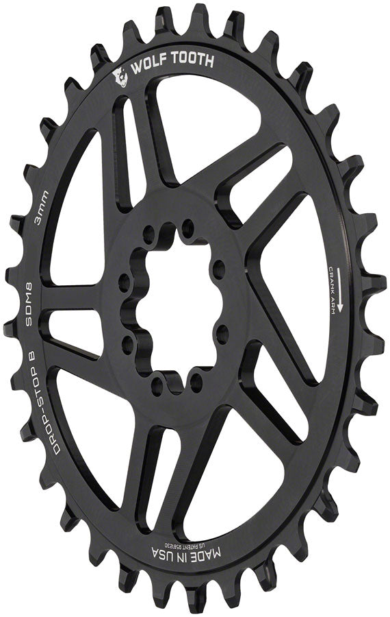 Load image into Gallery viewer, Wolf Tooth Direct Mount Chainring - 30t SRAM Direct Mount Drop-Stop B For SRAM 8-Bolt Cranksets 3mm Offset BLK