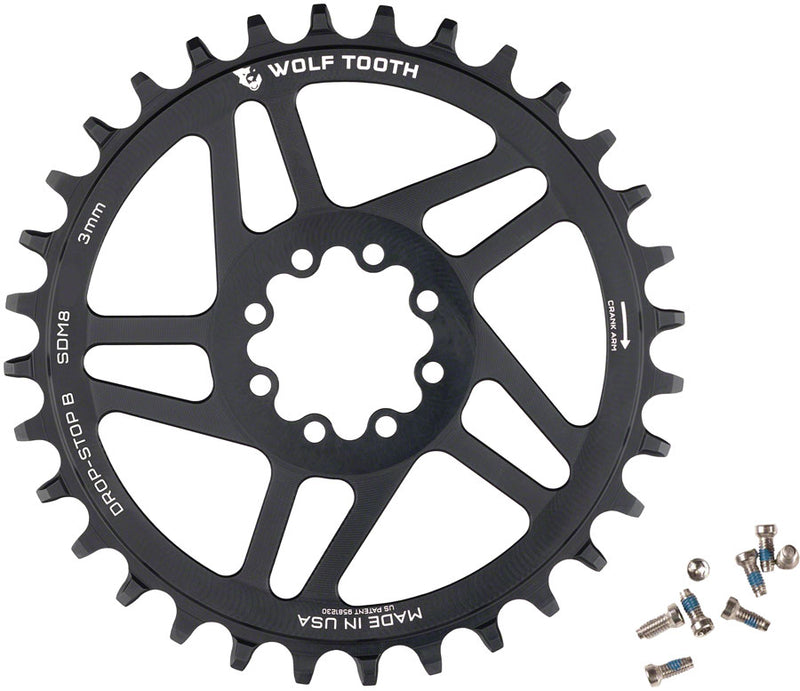 Load image into Gallery viewer, Wolf Tooth Direct Mount Chainring - 30t SRAM Direct Mount Drop-Stop B For SRAM 8-Bolt Cranksets 3mm Offset BLK