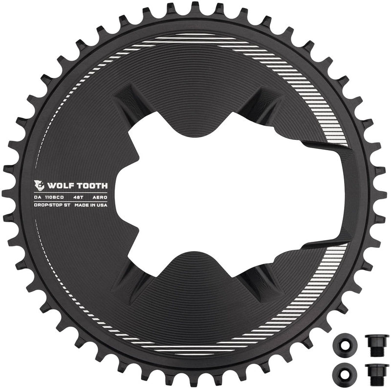 Load image into Gallery viewer, Wolf Tooth Aero Direct Mount 1x Chainring - 48t 4-Bolt Drop-Stop ST Compatible Shimano Dura-Ace R9200/R9200-P Only BLK