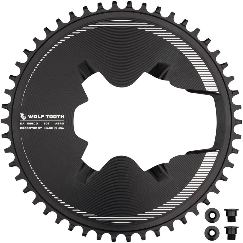Load image into Gallery viewer, Wolf Tooth Aero Direct Mount 1x Chainring - 50t 4-Bolt Drop-Stop ST Compatible Shimano Dura-Ace R9200/R9200-P Only BLK