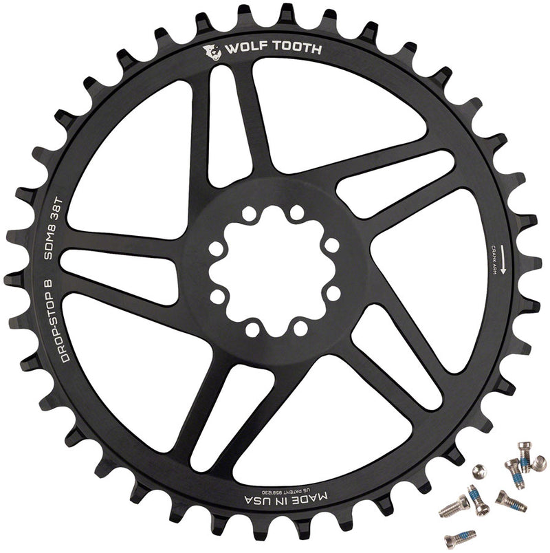 Load image into Gallery viewer, Wolf Tooth Direct Mount Chainring - 38t SRAM Direct Mount Drop-Stop B For SRAM 8-Bolt Cranksets 6mm Offset BLK