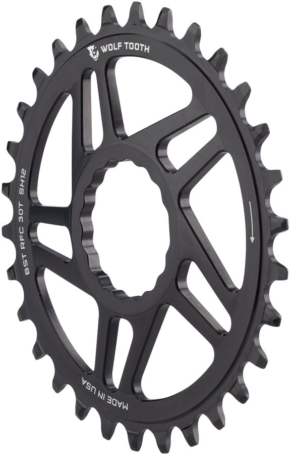Load image into Gallery viewer, Wolf Tooth Direct Mount Chainring - 30t RaceFace CINCH Direct Mount Boost 3mm Offset Drop-Stop ST Requires 12-Speed HG+ Chain BLK