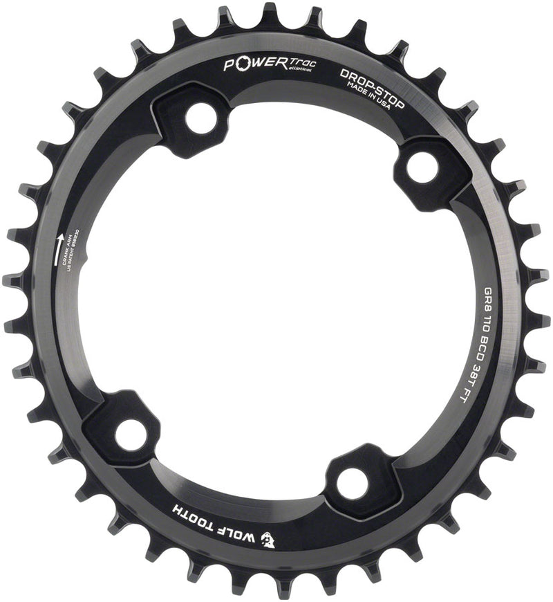 Load image into Gallery viewer, Wolf Tooth Elliptical Shimano 110 Asymmetric BCD Chainring - 38t 110 Asymmetric BCD 4-Bolt Drop-Stop B For Shimano GRX Cranks BLK