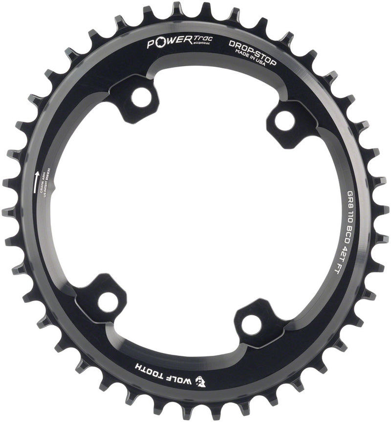 Load image into Gallery viewer, Wolf Tooth Elliptical Shimano 110 Asymmetric BCD Chainring - 42t 110 Asymmetric BCD 4-Bolt Drop-Stop B For Shimano GRX Cranks BLK