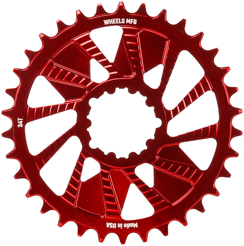 Load image into Gallery viewer, Wheels Manufacturing Direct Mount Chainring - 34t SRAM 3-Bolt Direct Mount 3mm Offset T-Type Chain Compatible Red