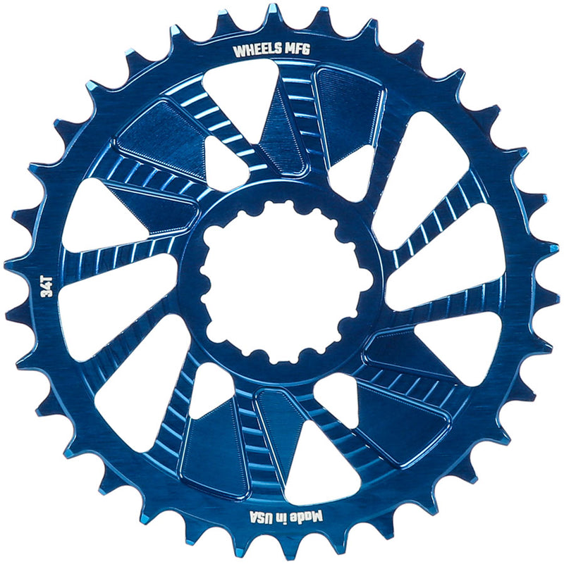 Load image into Gallery viewer, Wheels Manufacturing Direct Mount Chainring - 34t SRAM 3-Bolt Direct Mount 3mm Offset T-Type Chain Compatible Blue