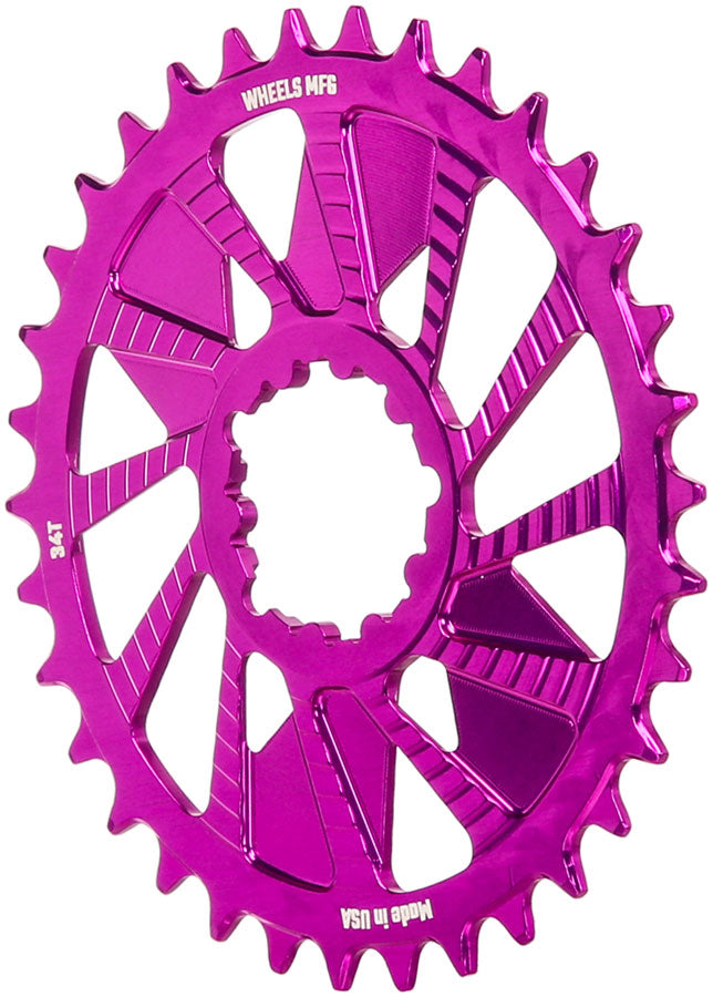 Load image into Gallery viewer, Wheels Manufacturing Direct Mount Chainring - 34t SRAM 3-Bolt Direct Mount 3mm Offset T-Type Chain Compatible Purple