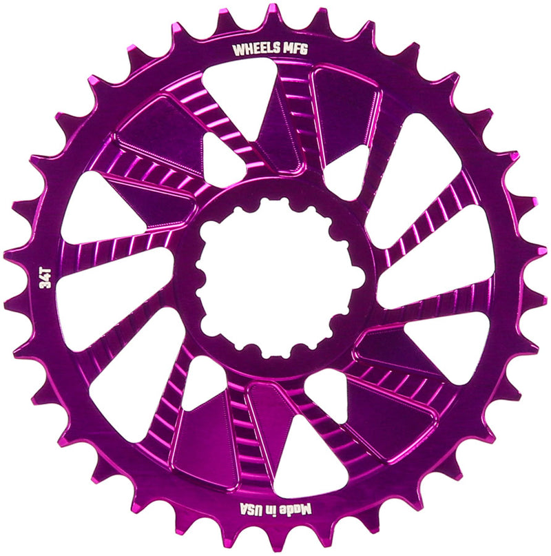Load image into Gallery viewer, Wheels Manufacturing Direct Mount Chainring - 34t SRAM 3-Bolt Direct Mount 3mm Offset T-Type Chain Compatible Purple