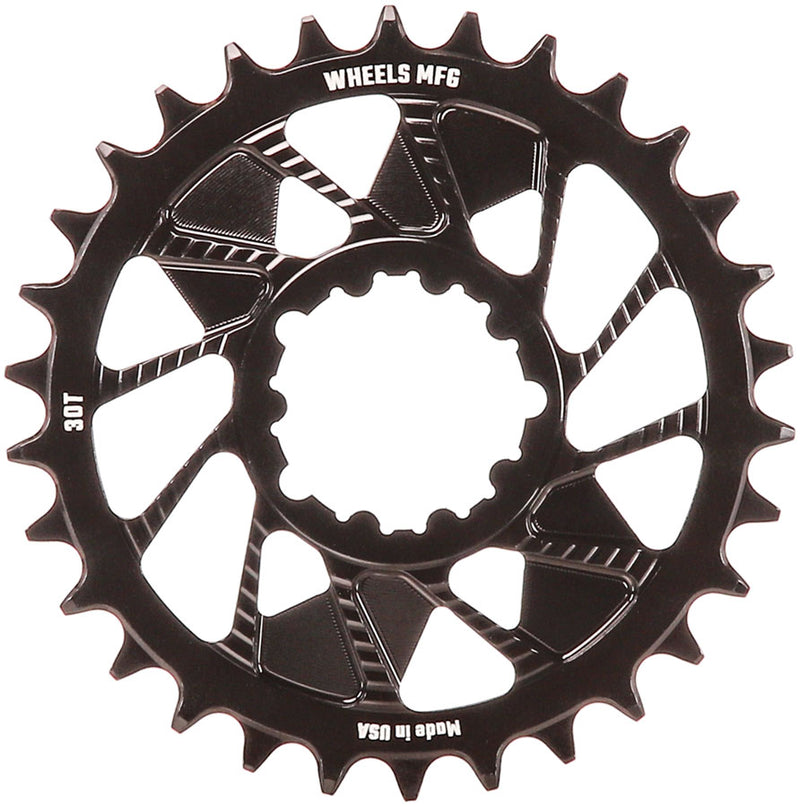Load image into Gallery viewer, Wheels Manufacturing Direct Mount Chainring - 30t SRAM 3-Bolt Direct Mount 3mm Offset Compatible Hyperglide+ Chain BLK