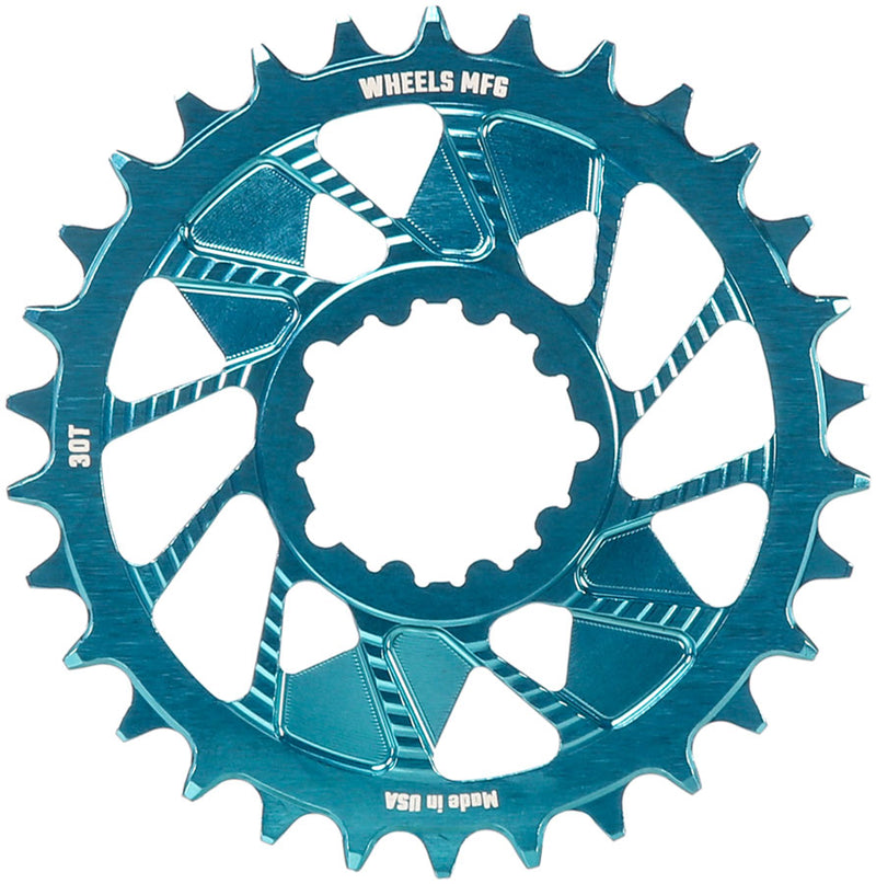 Load image into Gallery viewer, Wheels Manufacturing Direct Mount Chainring - 30t SRAM 3-Bolt Direct Mount 3mm Offset Compatible Hyperglide+ Chain Teal