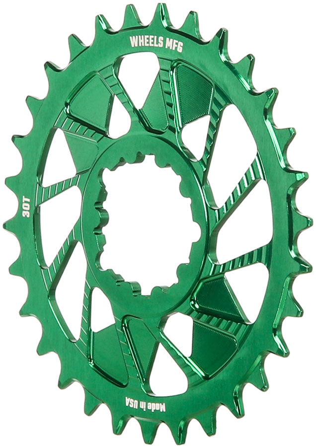 Load image into Gallery viewer, Wheels Manufacturing Direct Mount Chainring - 30t SRAM 3-Bolt Direct Mount 3mm Offset Compatible Hyperglide+ Chain Green