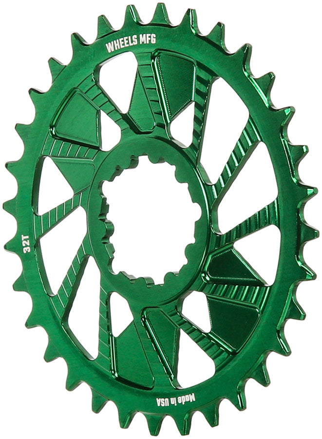Load image into Gallery viewer, Wheels Manufacturing Direct Mount Chainring - 32t SRAM 3-Bolt Direct Mount 3mm Offset Compatible Hyperglide+ Chain Green