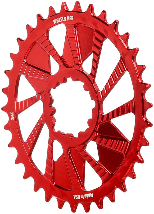 Load image into Gallery viewer, Wheels Manufacturing Direct Mount Chainring - 34t SRAM 3-Bolt Direct Mount 3mm Offset Compatible Hyperglide+ Chain Red