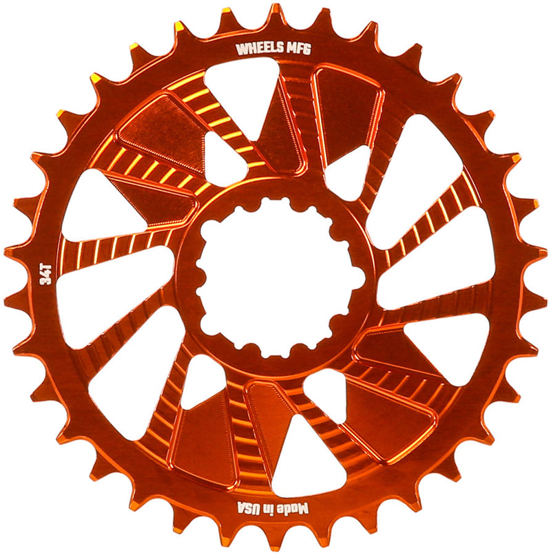 Load image into Gallery viewer, Wheels Manufacturing Direct Mount Chainring - 34t SRAM 3-Bolt Direct Mount 3mm Offset Compatible Hyperglide+ Chain Orange