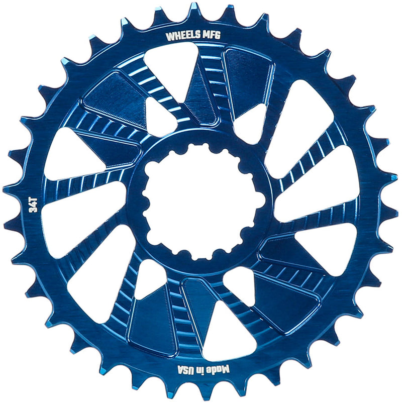 Load image into Gallery viewer, Wheels Manufacturing Direct Mount Chainring - 34t SRAM 3-Bolt Direct Mount 3mm Offset Compatible Hyperglide+ Chain Blue