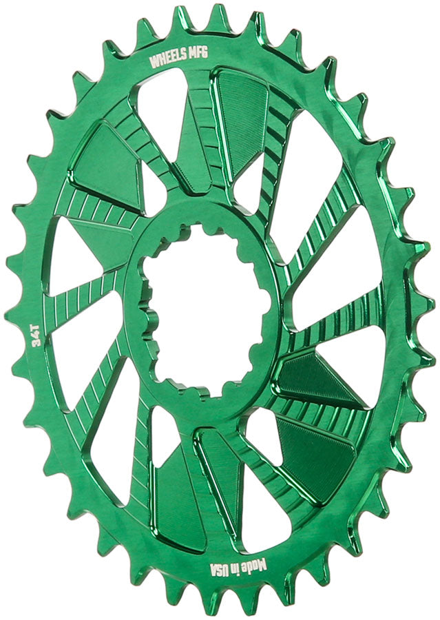 Load image into Gallery viewer, Wheels Manufacturing Direct Mount Chainring - 34t SRAM 3-Bolt Direct Mount 3mm Offset Compatible Hyperglide+ Chain Green