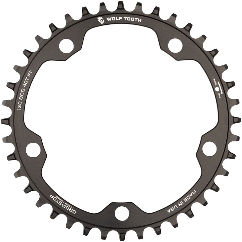 Load image into Gallery viewer, Wolf Tooth 130 BCD Road Cyclocross Chainring - 40t 130 BCD 5-Bolt Drop-Stop B 10/11/12-Speed Eagle Flattop Compatible BLK