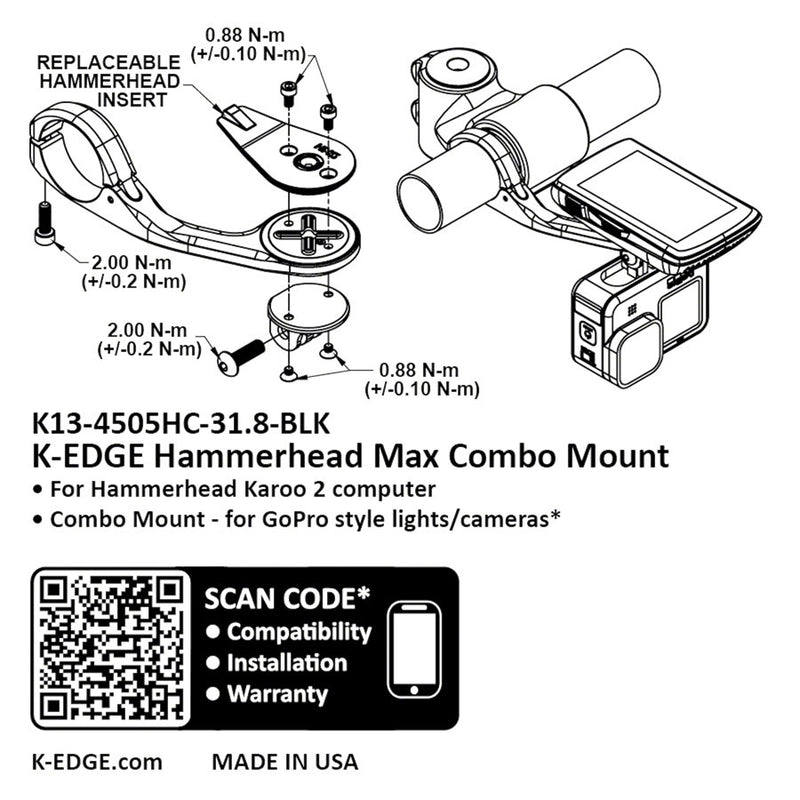 Load image into Gallery viewer, K-EDGE Hammerhead MAX XL Combo Mount - 31.8mm Black Anodize