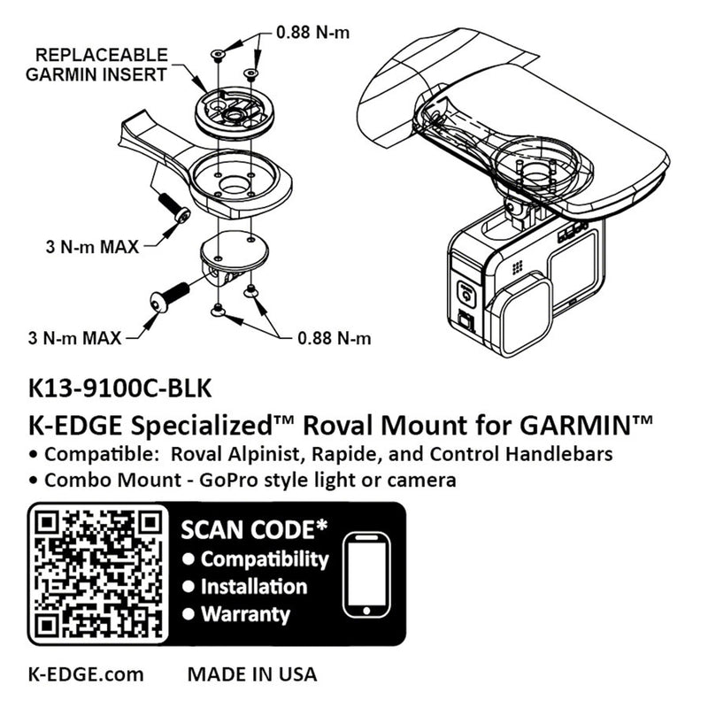 Load image into Gallery viewer, K-EDGE Garmin Specialized Roval Combo Mount - BLK Anodized Compatible up to Garmin 1050
