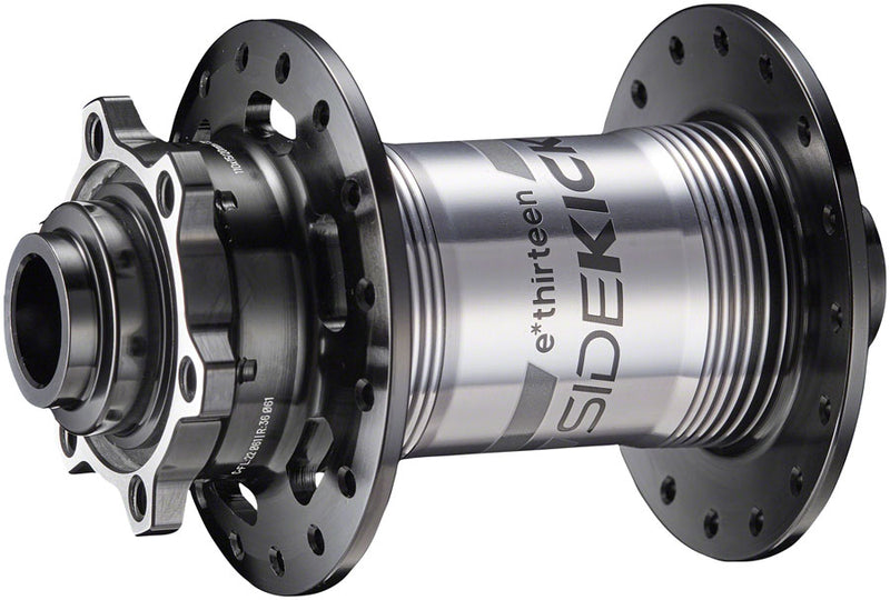 Load image into Gallery viewer, e*thirteen Sidekick Front Hub - 15/20 x 110mm 6-Bolt Disc BLK/Sterling Silver 28H