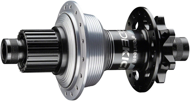 Load image into Gallery viewer, e*thirteen Sidekick Rear Hub - 12 x 148mm 6-Bolt Micro Spline BLK/Sterling Silver 28H