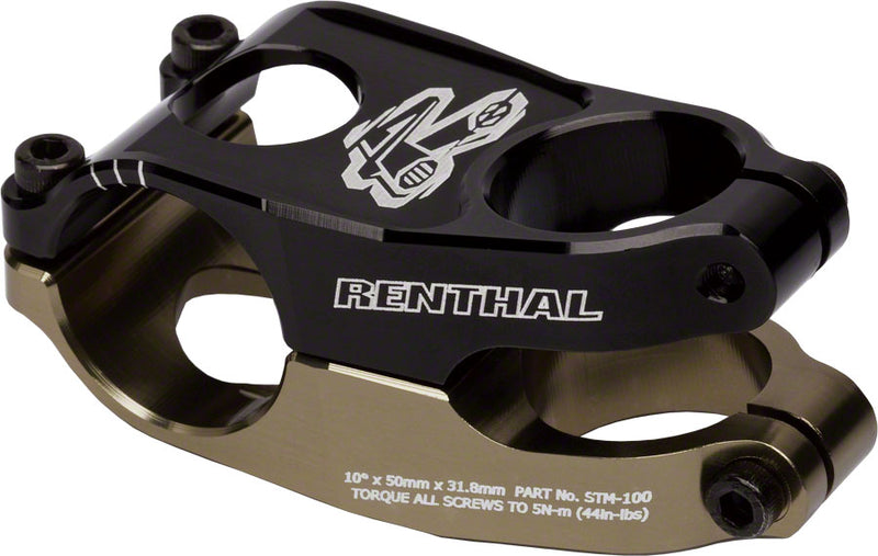 Load image into Gallery viewer, Renthal Duo Stem - 50mm 31.8 Clamp +/-10 1 1/8" Aluminum Black/Gold