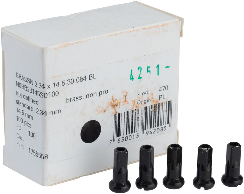 Load image into Gallery viewer, DT Swiss Standard Brass Nipples: 2.34 x 14.5mm Black Box of 100