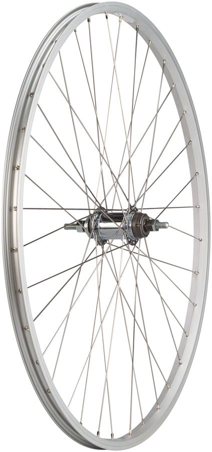 Load image into Gallery viewer, Quality Wheels Value Single Wall Series Coaster Brake Rear Wheel - 700c 3/8" x 124mm Coaster Brake 3 Prong Cog Silver 36H
