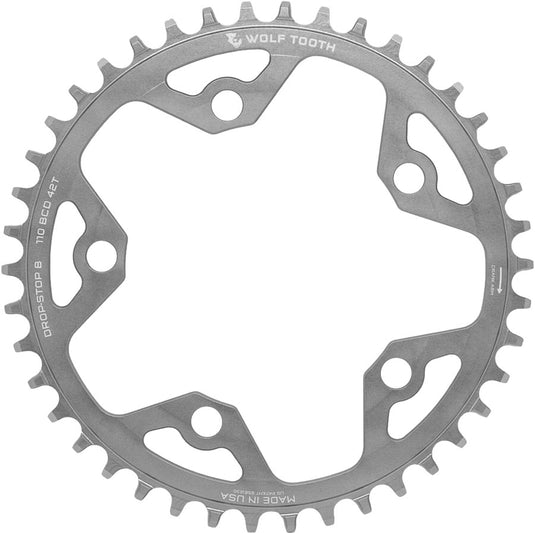 Wolf Tooth 110 BCD Cyclocross Road Chainring - 42t 110 BCD 5-Bolt Drop-Stop B Raw Silver