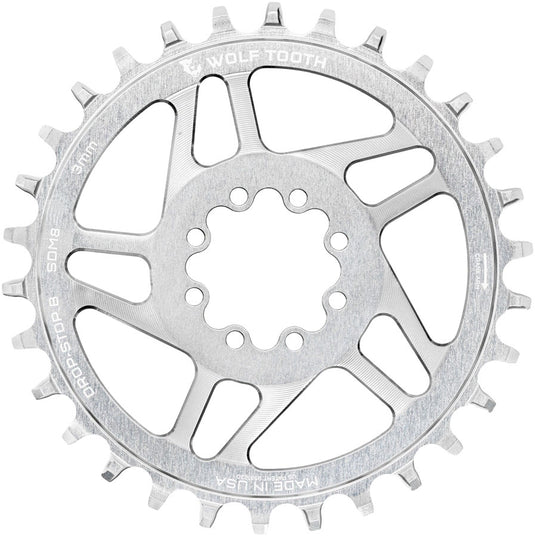 Wolf Tooth Direct Mount Chainring - 32t SRAM Direct Mount Drop-Stop B For SRAM 8-Bolt Cranksets 3mm Offset Raw Silver