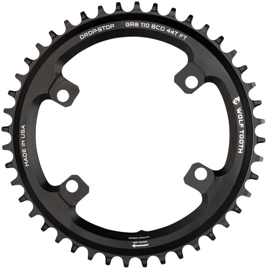 Wolf Tooth Shimano 110 Asymmetric BCD Chainring - 44t 110 Asymmetric BCD 4-Bolt Drop-Stop B For Shimano GRX Cranks BLK