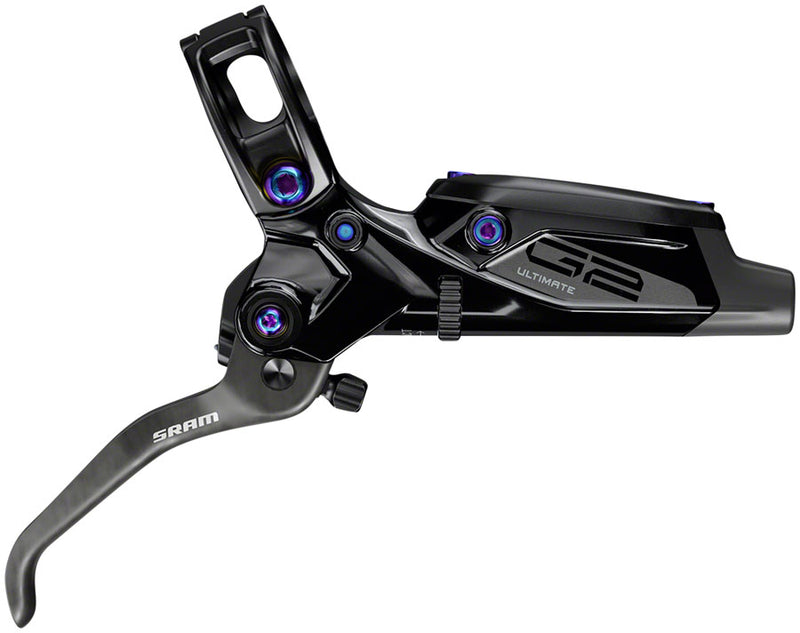 Load image into Gallery viewer, SRAM G2 Ultimate Disc Brake Lever - Rear Post Mount Carbon Lever Titanium Hardware Gloss BLK Rainbow Hardware A2
