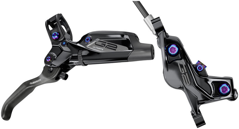 Load image into Gallery viewer, SRAM G2 Ultimate Disc Brake Lever - Rear Post Mount Carbon Lever Titanium Hardware Gloss BLK Rainbow Hardware A2
