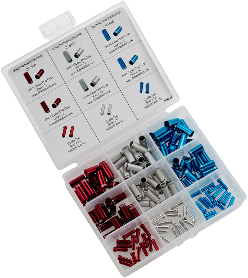 Load image into Gallery viewer, Jagwire Housing End Cap Combo Kit Red / Silver / Blue Alloy
