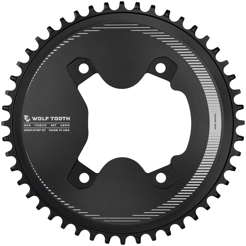 Load image into Gallery viewer, Wolf Tooth Aero 110 Asymmetric BCD Chainring - 48t 110 Asymmetric BCD 4-Bolt Drop-Stop ST For Shimano GRX 800 Series BLK
