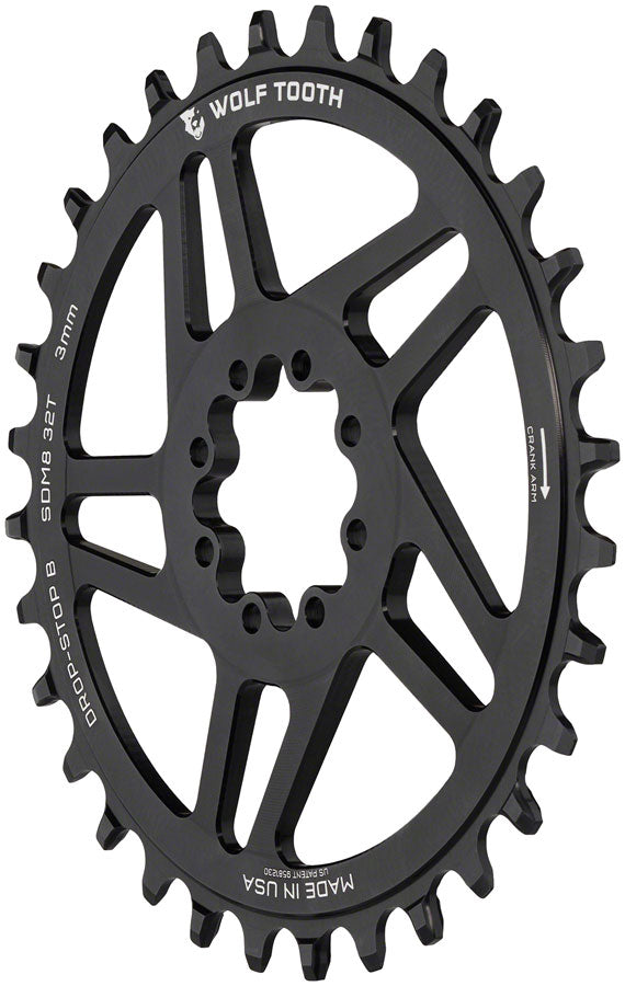 Load image into Gallery viewer, Wolf Tooth Direct Mount Chainring - 32t SRAM Direct Mount Drop-Stop B For SRAM 8-Bolt Cranksets 3mm Offset BLK

