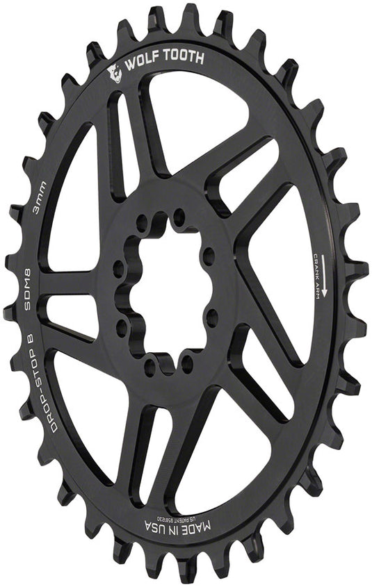 Wolf Tooth Direct Mount Chainring - 30t SRAM Direct Mount Drop-Stop B For SRAM 8-Bolt Cranksets 3mm Offset BLK