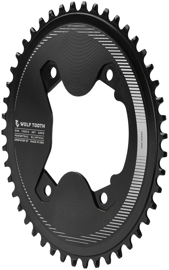Load image into Gallery viewer, Wolf Tooth Elliptical Aero 110 Asymmetric BCD Chainring - 46t 110 Asymmetric BCD 4-Bolt Drop-Stop ST For Shimano GRX 800 Series BLK
