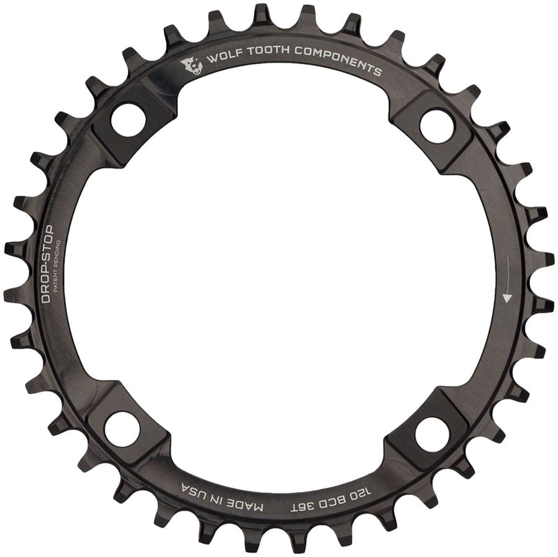 Load image into Gallery viewer, Wolf Tooth 120 BCD Chainring - 36t 120 BCD 4-Bolt Drop-Stop B Black
