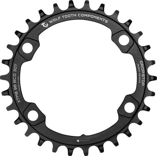 Wolf Tooth 96 BCD Chainring - 36t 96 Asymmetric BCD 4-Bolt Drop-Stop A For Shimano XT M8000 SLX M7000 Cranks BLK