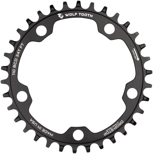 Wolf Tooth 110 BCD Cyclocross Road Chainring - 34t 110 BCD 5-Bolt Drop-Stop B  BLK