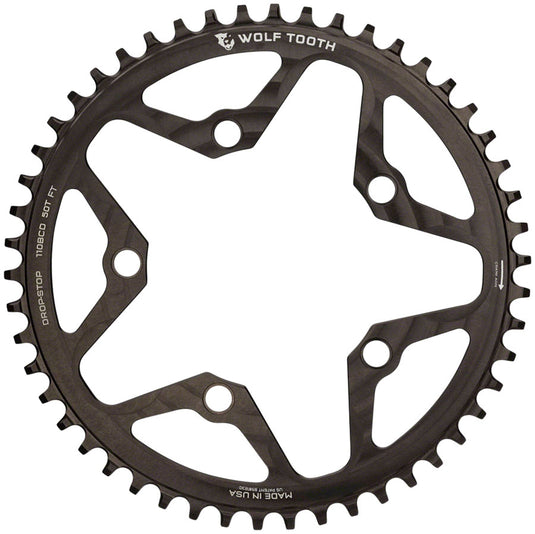 Wolf Tooth 110 BCD Cyclocross Road Chainring - 50t 110 BCD 5-Bolt Drop-Stop B  BLK