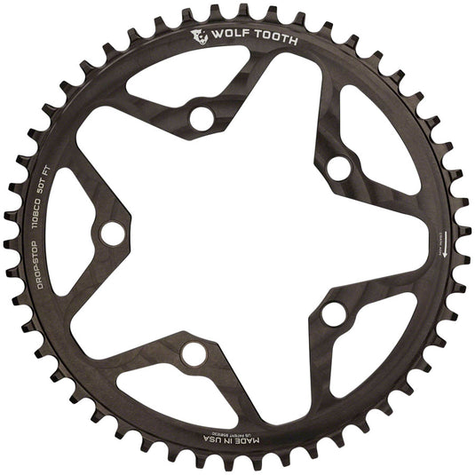 Wolf Tooth 110 BCD Cyclocross Road Chainring - 52t 110 BCD 5-Bolt Drop-Stop B  BLK