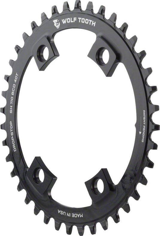 Wolf Tooth Shimano 110 Asymmetric BCD Chainring - 38t 110 Asymmetric BCD 4-Bolt Drop-Stop B For Shimano Cranks BLK
