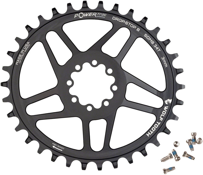 Load image into Gallery viewer, Wolf Tooth Elliptical Direct Mount Chainring - 34t SRAM Direct Mount Drop-Stop B For SRAM 8-Bolt Cranksets 3mm Offset BLK

