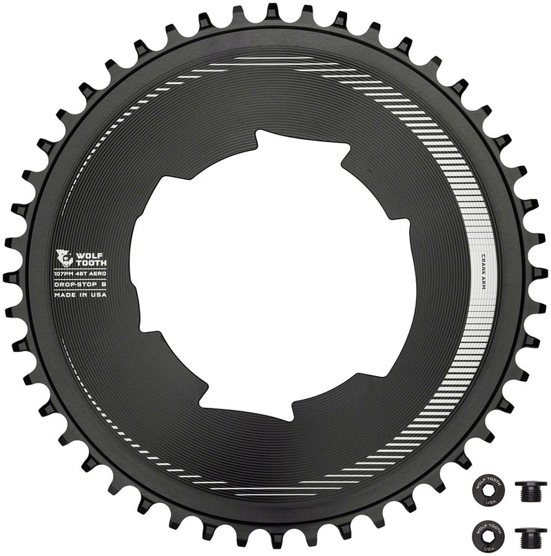 Load image into Gallery viewer, Wolf Tooth Aero 107 BCD Chainring - 48t Optimized SRAM Eagle Flaptop Chains Drop-Stop B BLK
